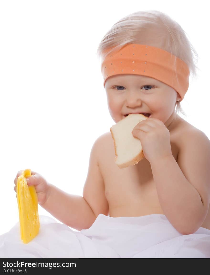 A girl eats a sandwich with cheese