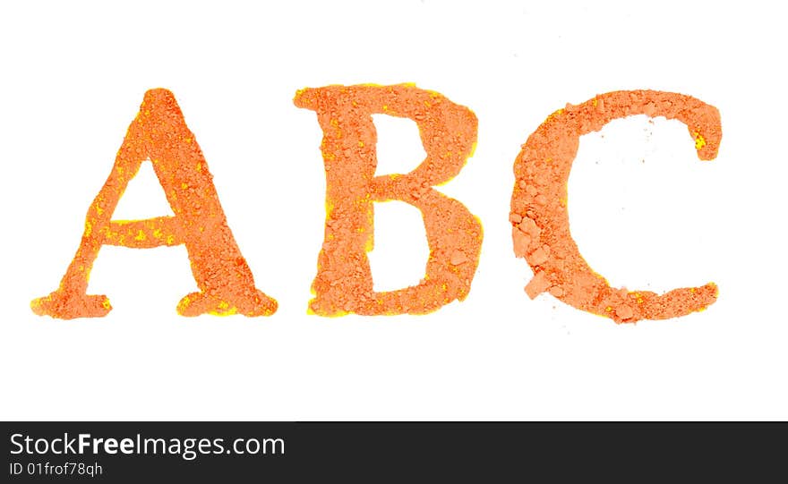 Original alphabet, the crushed orange chalk, letters ABC