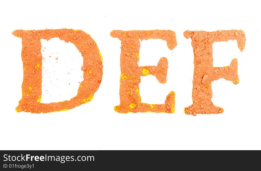 Original alphabet, the crushed orange chalk, letters DEF