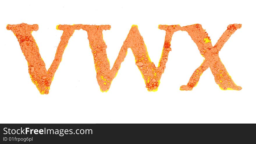 Original alphabet, the crushed orange chalk, letters VWX