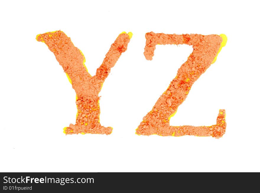 Original alphabet, the crushed orange chalk, letters YZ