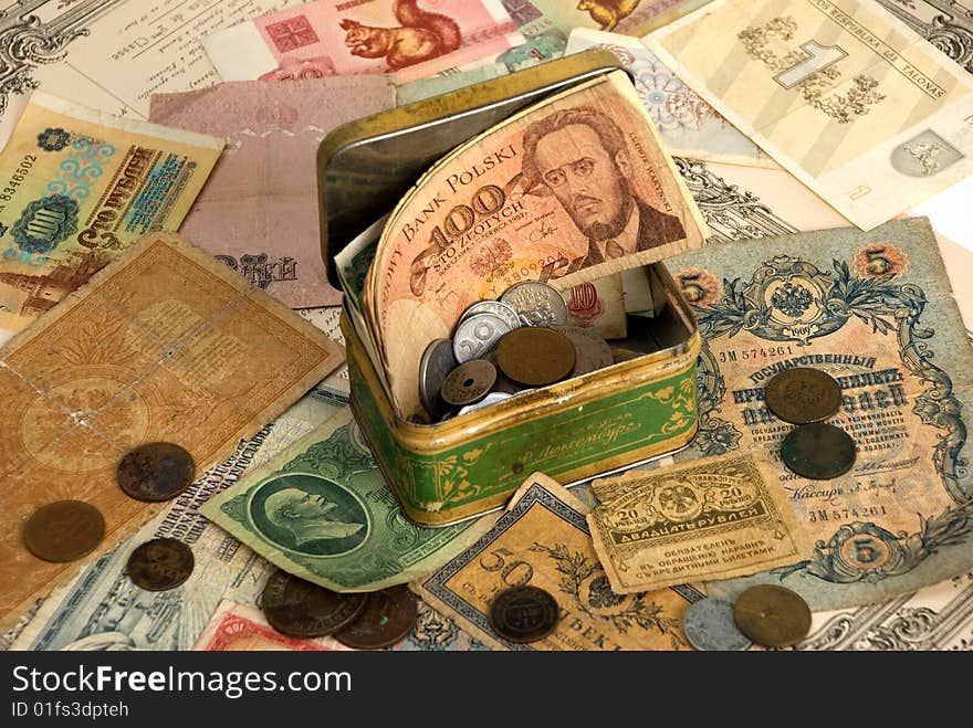 Background with old currency