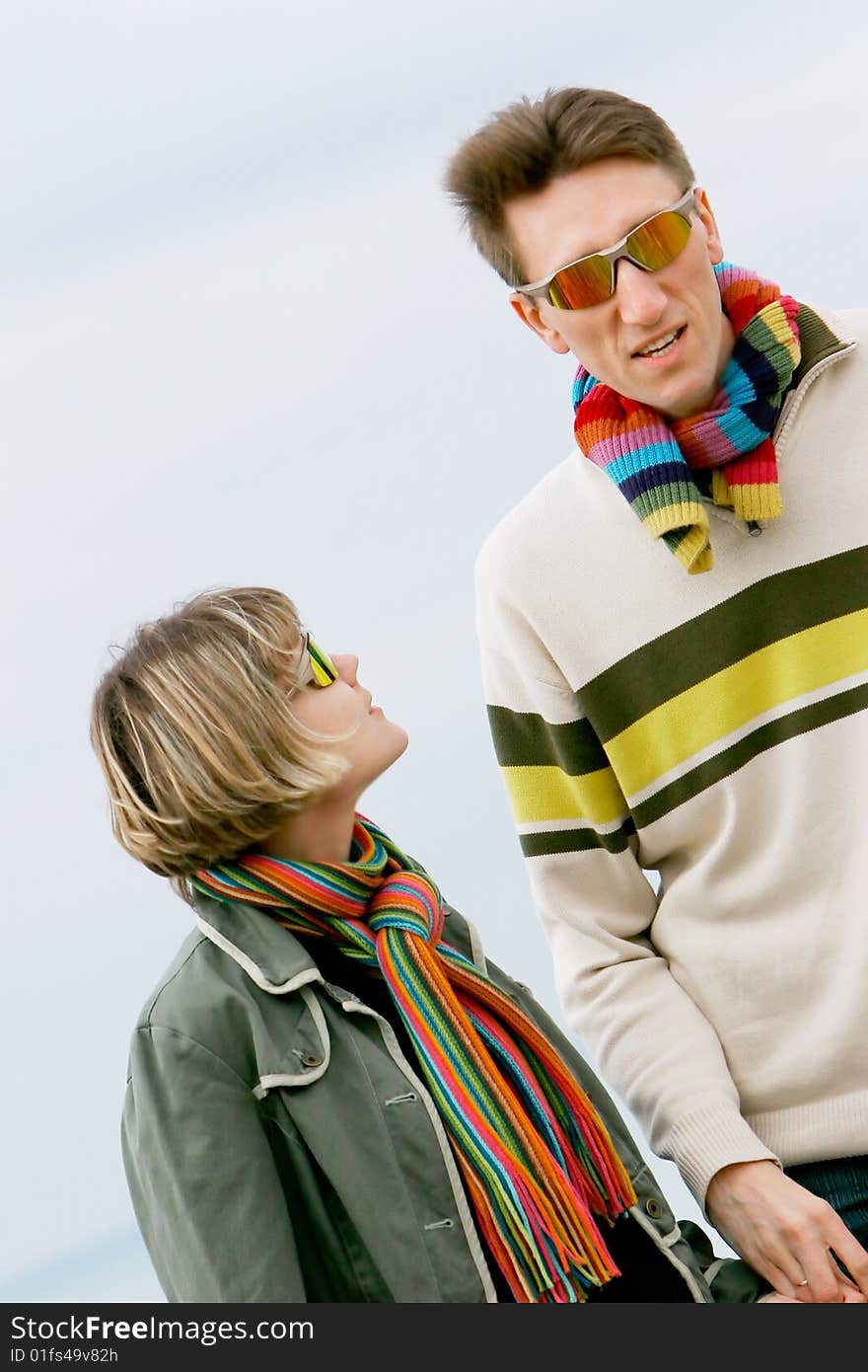 Young couple portrait, isolated