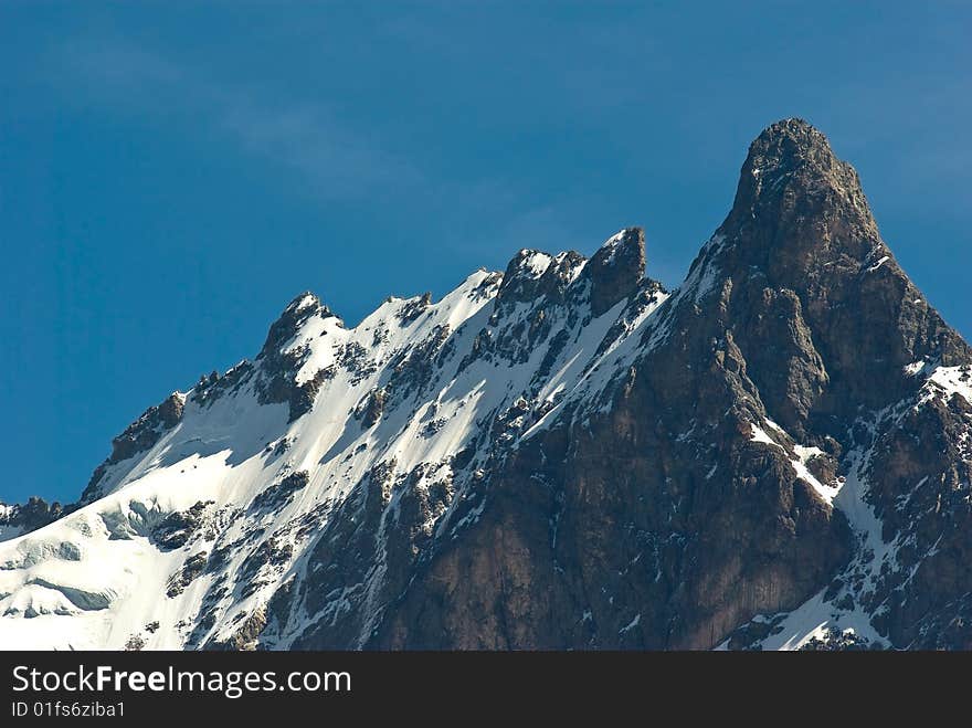 Lake and La Meije mountain landscape. Lake and La Meije mountain landscape