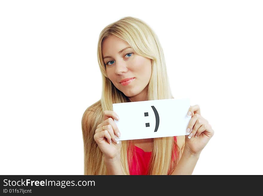 Portrait of young sexy women with beautiful blue eyes and white card. Portrait of young sexy women with beautiful blue eyes and white card