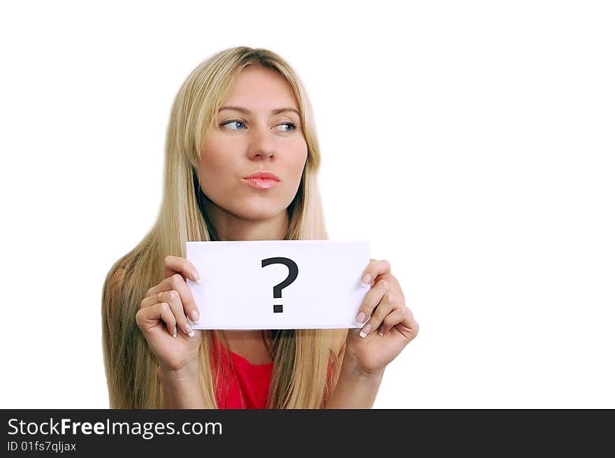 Portrait of young sexy women with beautiful blue eyes and white card. Portrait of young sexy women with beautiful blue eyes and white card