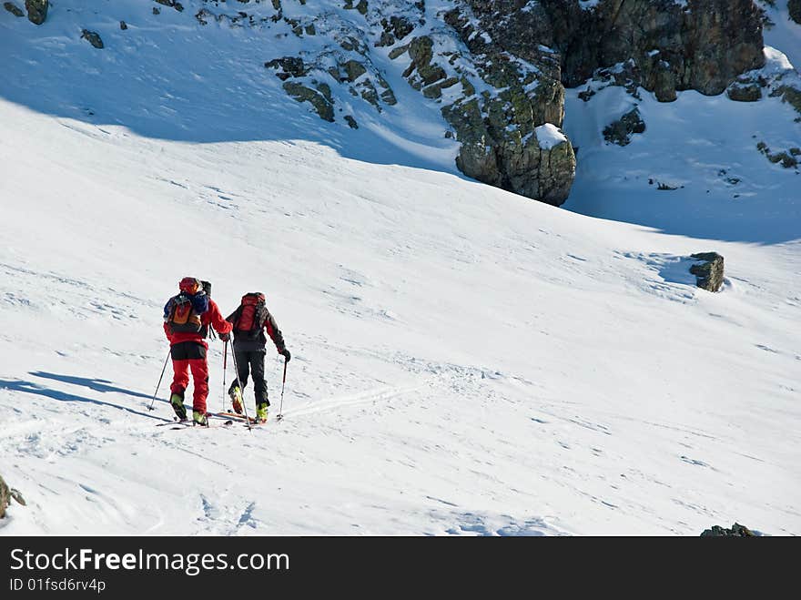 Two men skiing in french alps. Two men skiing in french alps