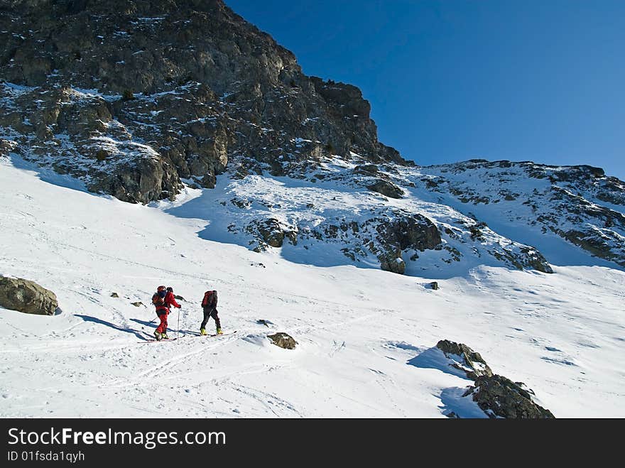 Two men skiing in french alps. Two men skiing in french alps