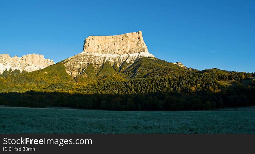 The Aiguille Mount in french alps at autumn. The Aiguille Mount in french alps at autumn