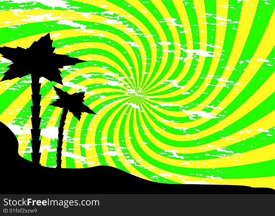 Two palm on desert on yellow green background. Two palm on desert on yellow green background