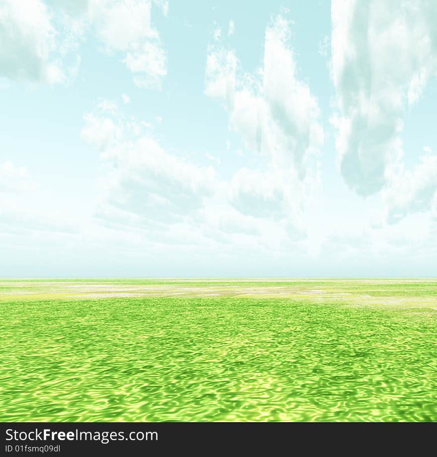 Beautiful summer landscape. 3d image. Beautiful summer landscape. 3d image