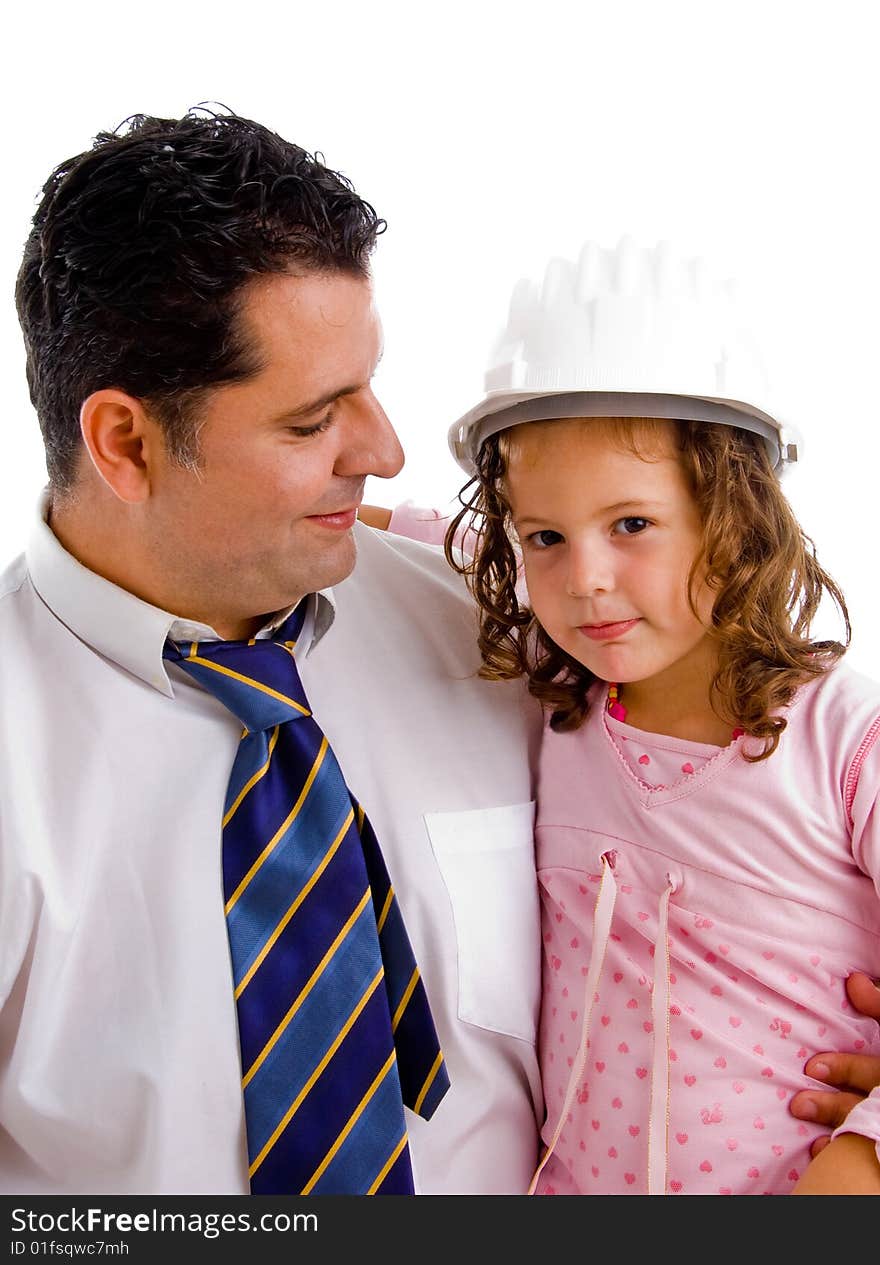 Caring father posing with his daughter