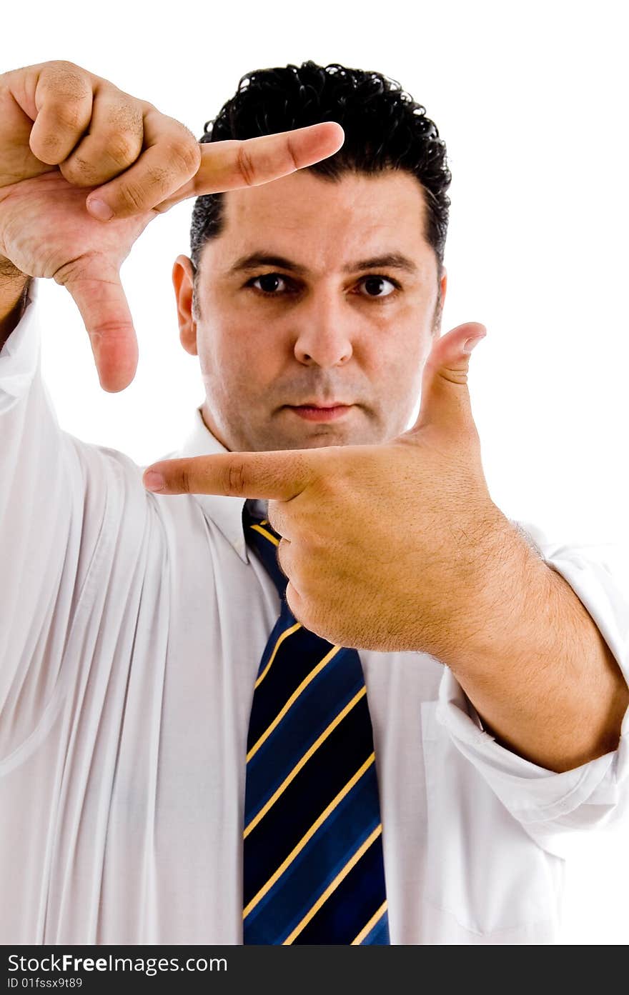 American man making frame with fingers