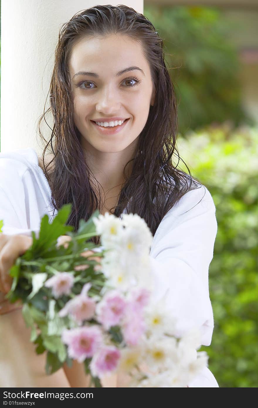 Portrait of young pretty woman in summer environment. Portrait of young pretty woman in summer environment