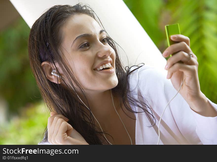 Portrait of young pretty woman in summer environment. Portrait of young pretty woman in summer environment