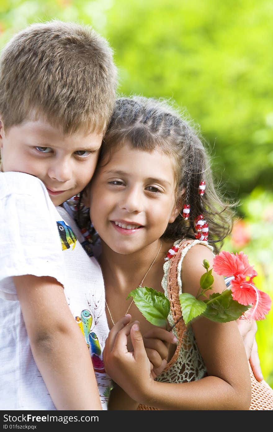 Portrait of little kids having good time in summer environment. Portrait of little kids having good time in summer environment