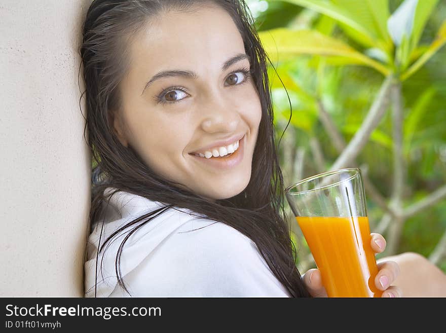 Portrait of young pretty woman in summer environment. Portrait of young pretty woman in summer environment