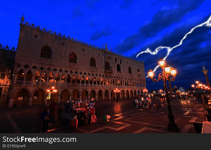 The night scene of San Marco Plaza in Venice Italy. The night scene of San Marco Plaza in Venice Italy