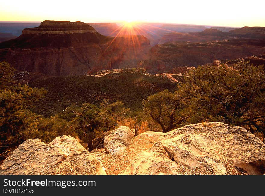 A typical sunset from a remote section of the Grand Canyons North Rim. A typical sunset from a remote section of the Grand Canyons North Rim.