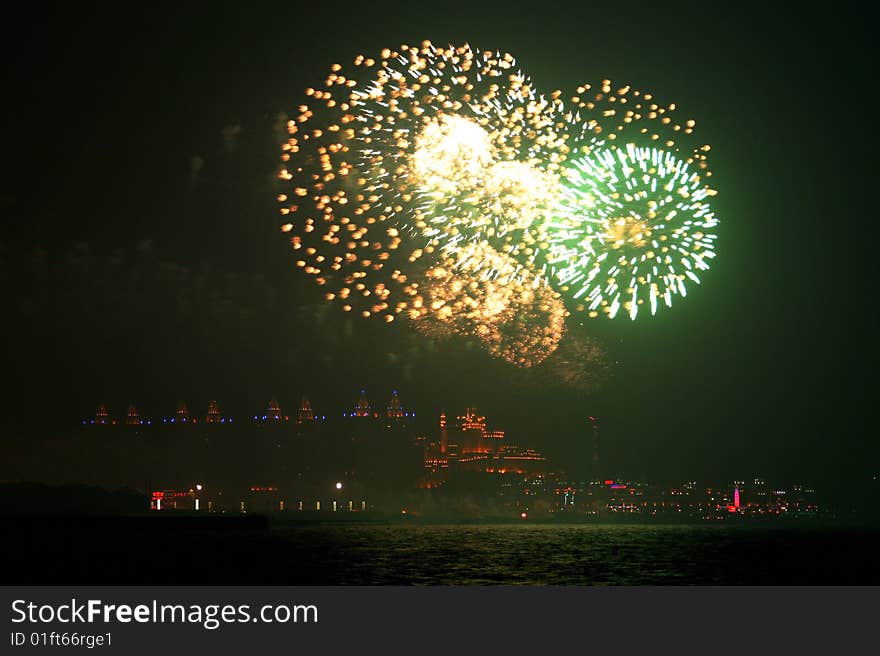 On Chinese Sring Festival,the skyrocket evening will be held ever year. the photo was shot at Dalian,Liaoning Province,China.