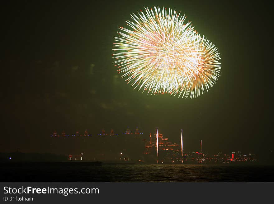 On Chinese Sring Festival,the skyrocket evening will be held ever year. the photo was shot at Dalian,Liaoning Province,China.