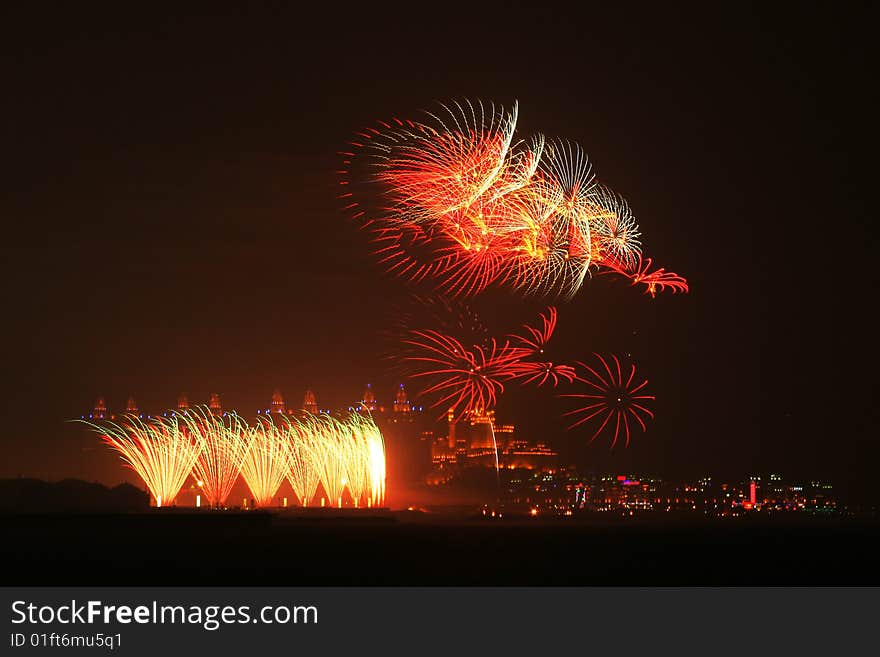 On Chinese Sring Festival,the skyrocket evening will be held ever year. the photo was shot at Dalian,Liaoning Province,China.