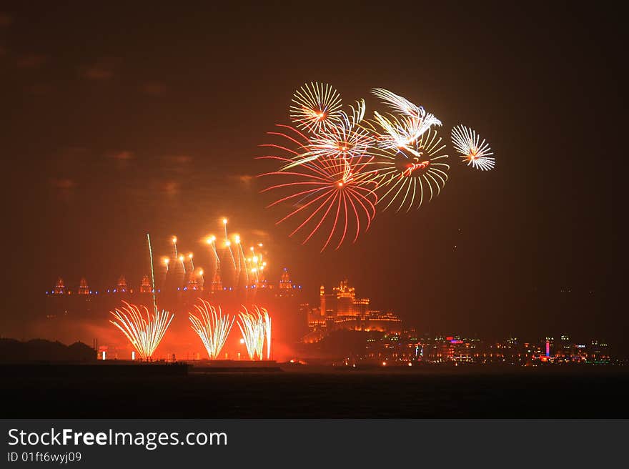 On Chinese Sring Festival,the skyrocket evening will be held ever year. the photo was shot at Dalian,Liaoning Province,China.