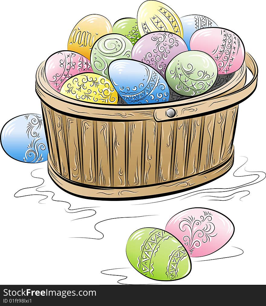 Vector Easter. Drawing of the basket with eggs