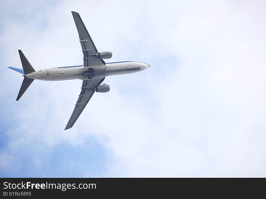 The airplane with blue sky.