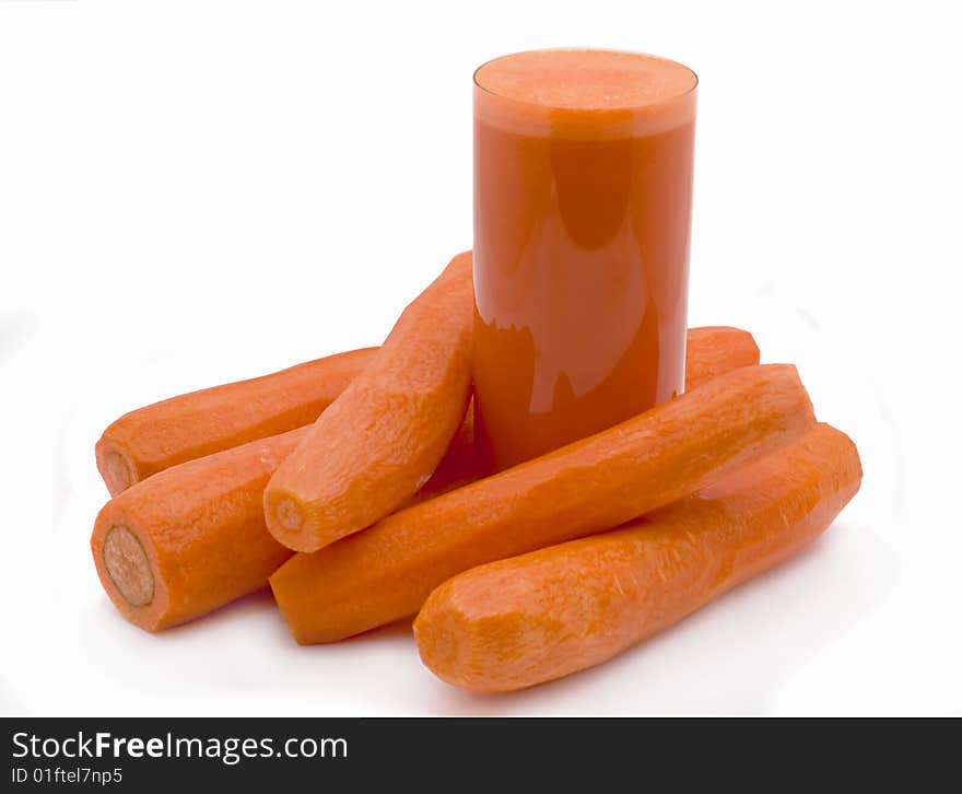 Glass of carrot juice the top view isolated on the white