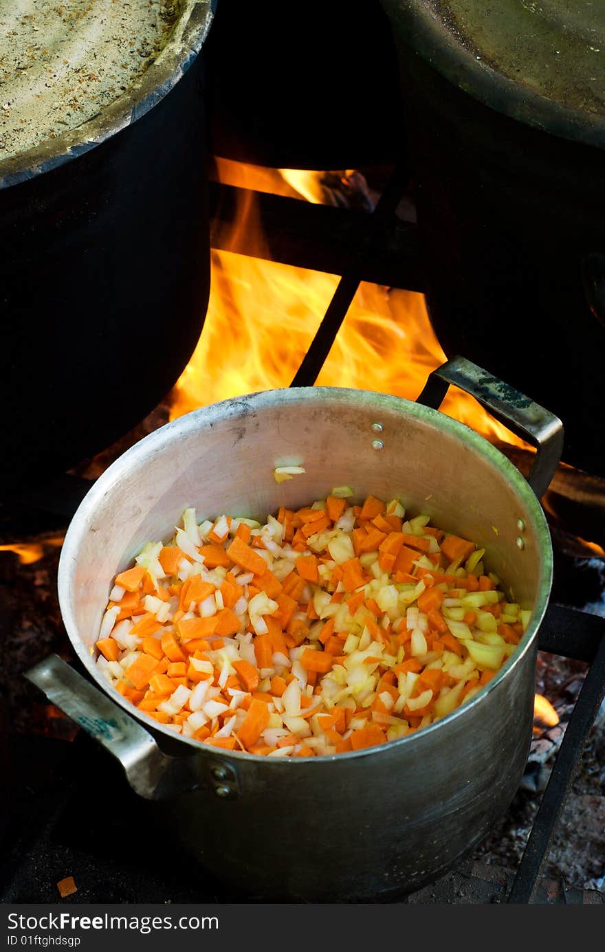 Cooking in a pot on the fire. Cooking in a pot on the fire