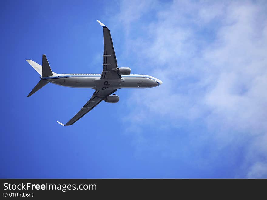 The airplane with blue sky.