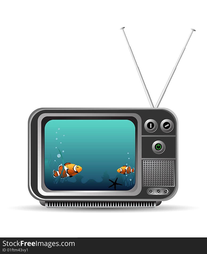 Illustration of old tv with aquarium and fish inside. Illustration of old tv with aquarium and fish inside