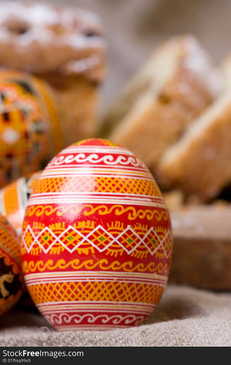 Celebratory dish with easter eggs and cake