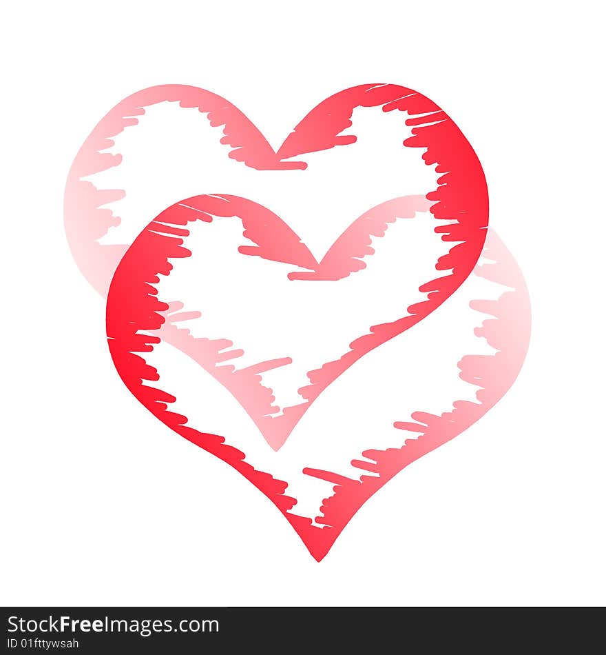 Two red hearts white background isolated. Two red hearts white background isolated