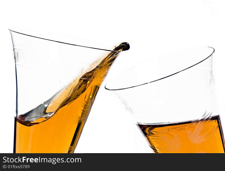 Two glasses of champagne isolated on white