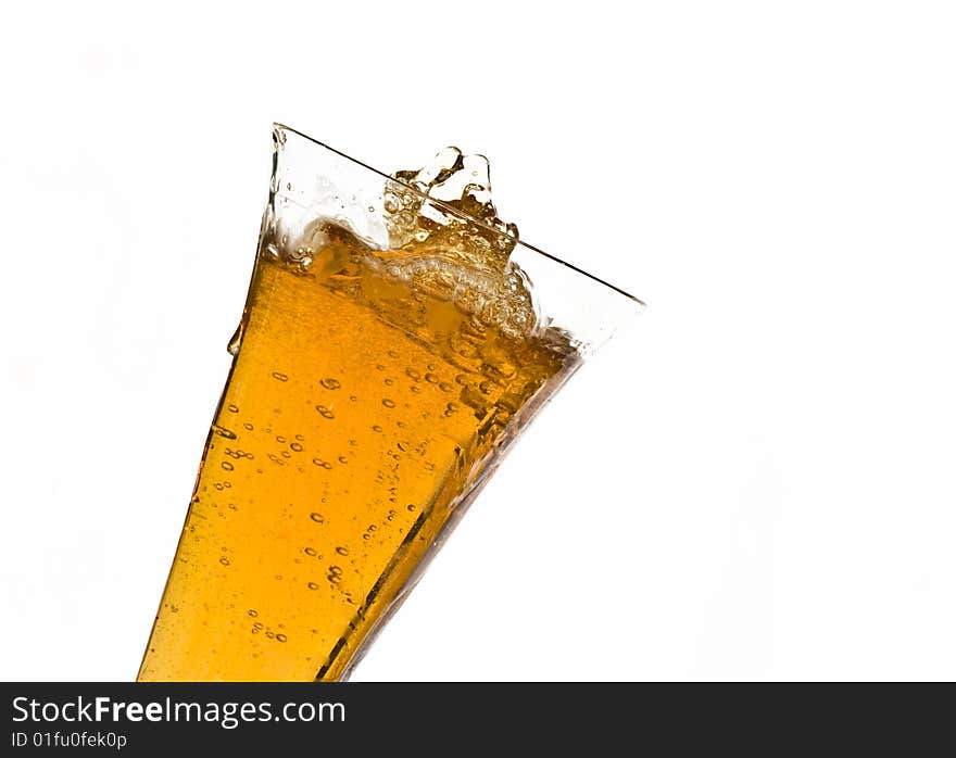 Pouring champagne isolated on white