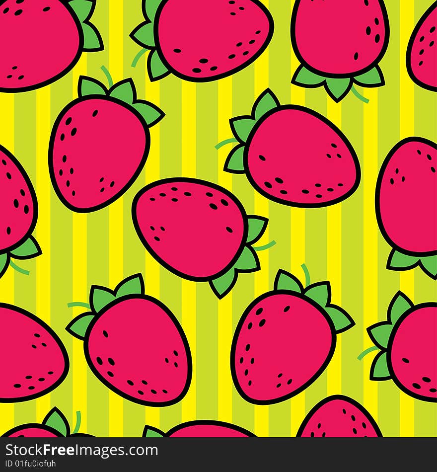 Seamless bright pattern with cute childish strawberries. Seamless bright pattern with cute childish strawberries