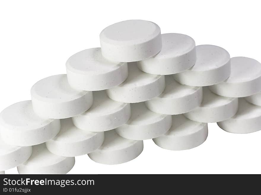 Pile of white pills (isolated on white)