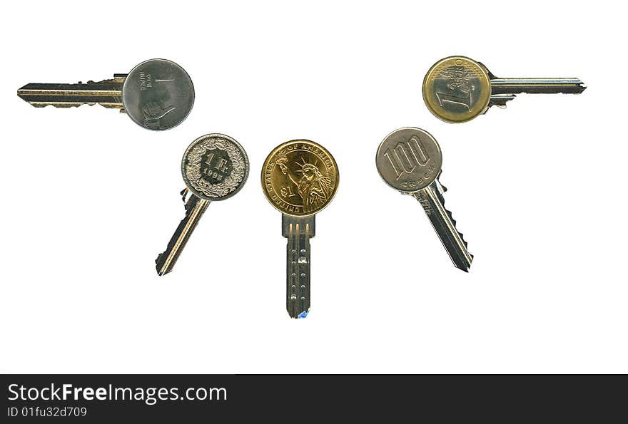 Worldwide financial latchkeys image isolated, on white. Worldwide financial latchkeys image isolated, on white.