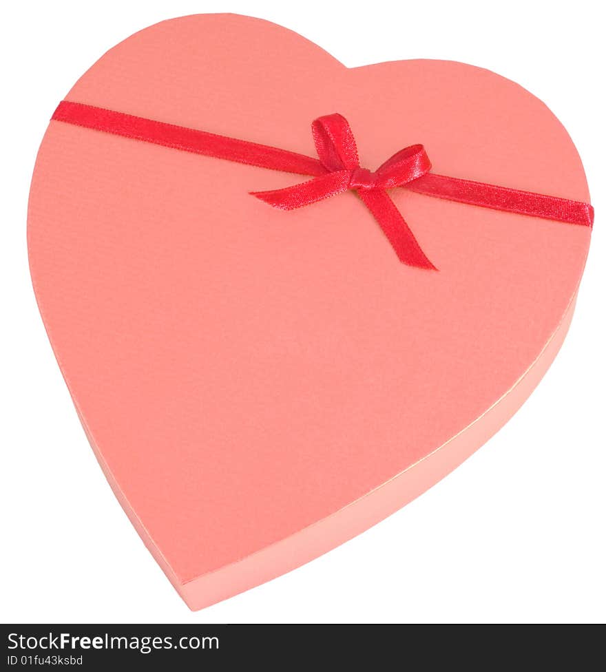 Heart shaped golden chocolate box with ribbon