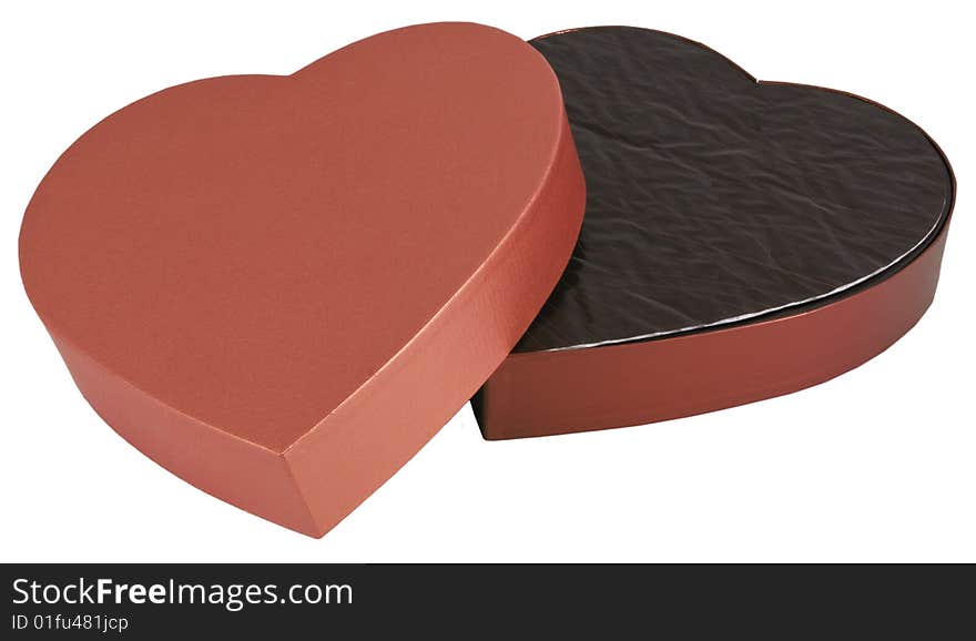 Open Heart Shaped Golden Chocolate Box Isolated