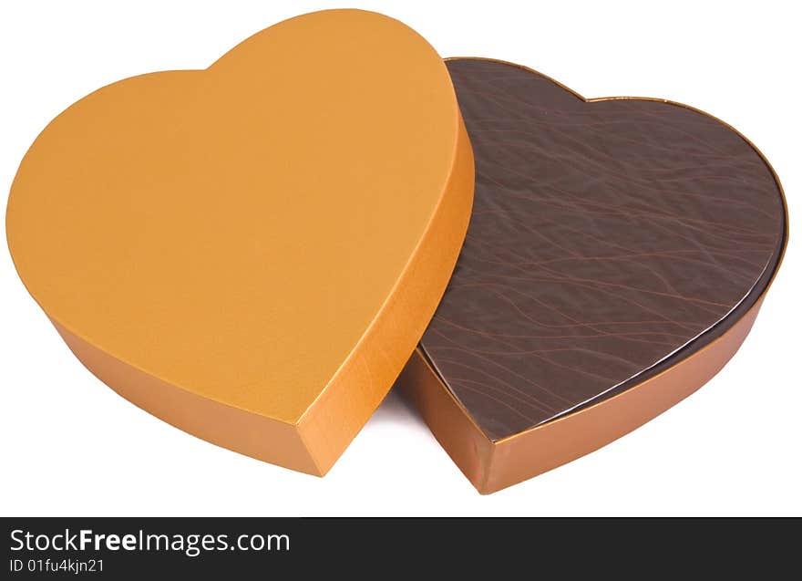 Open Heart Shaped Golden Chocolate Box Isolated