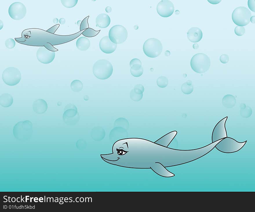 Dolphins swimming illustration