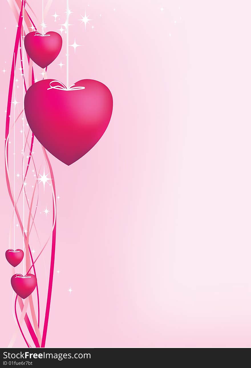 Pink hearts on strings background