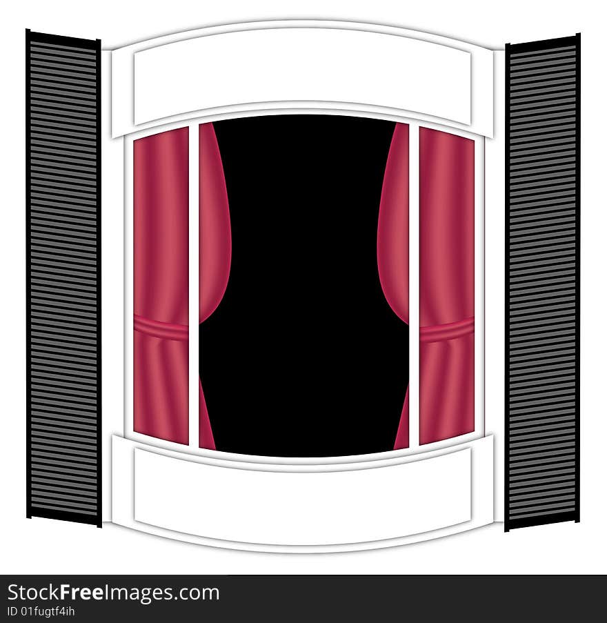 Illustration of large bay window with curtains