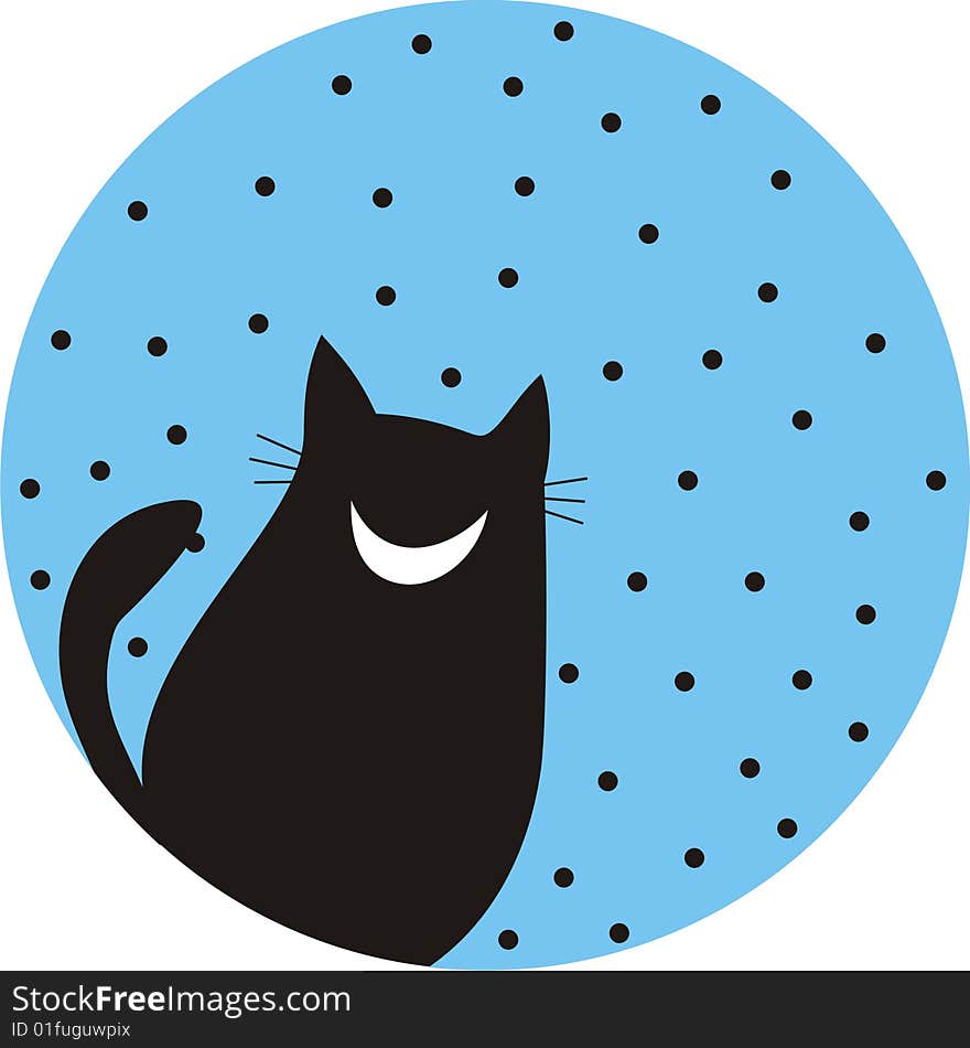 Smiling black cat on blue background. Smiling black cat on blue background