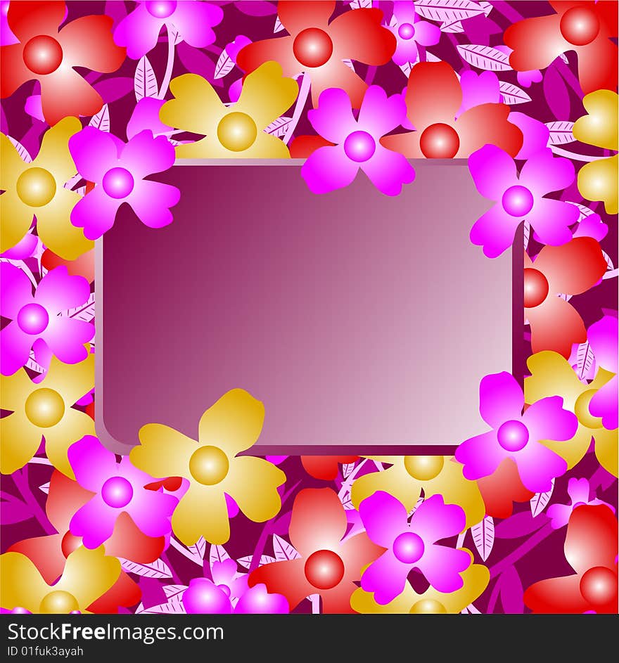 Floral frame background, red and blue