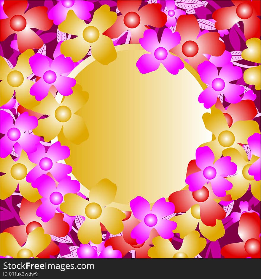 Floral frame background, red and blue