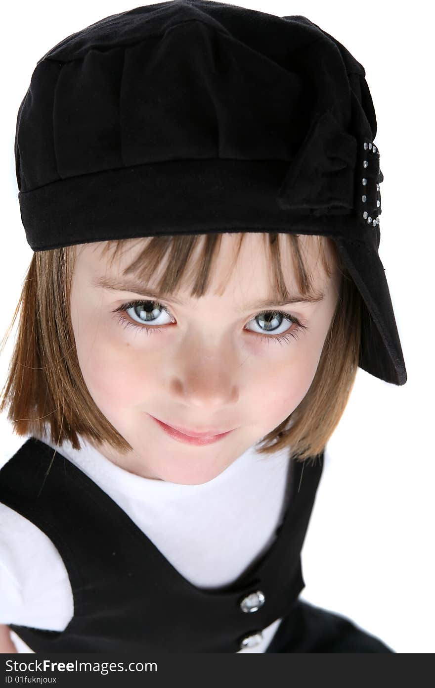 Close up of funky girl with black hat. Close up of funky girl with black hat